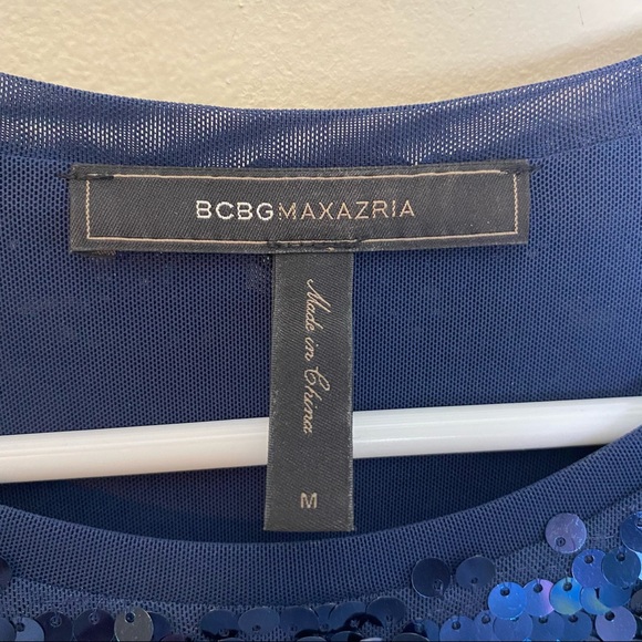 BCBG MaxAzria Marta Sequin Dress Short Sleeve Blue - Picture 4 of 8